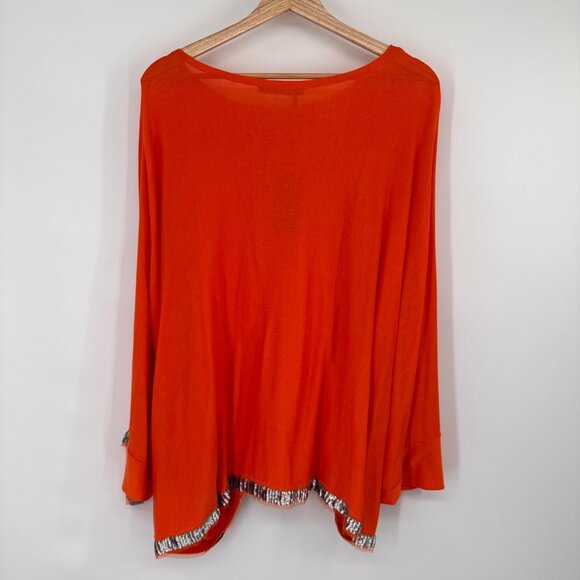 Laurel  Womens silk Orange sweater Top poncho Sequin Trim size medium new - Picture 15 of 15